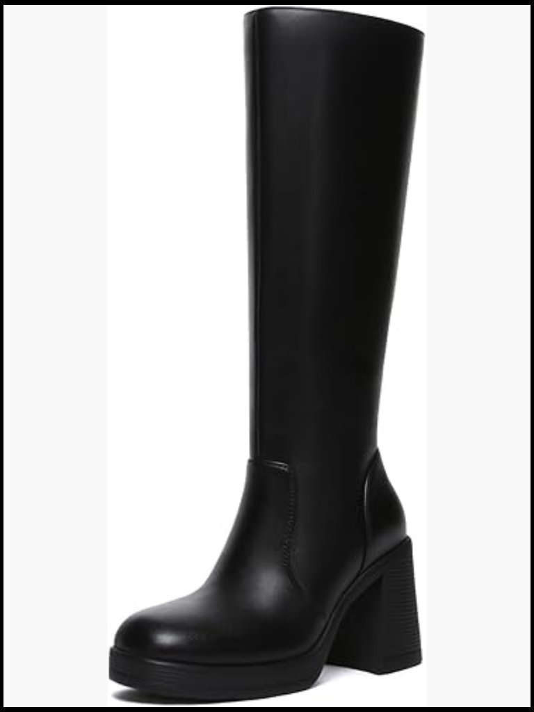 Knee High Platform Boots Chunky Heel Square Toe Y2k Fashion Trendy